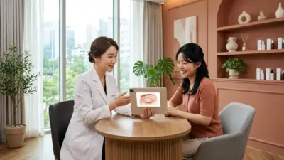 A modern aesthetic clinic consultation room in South Korea