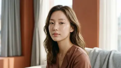 A woman with exceptionally smooth, hydrated, and radiant glass skin.