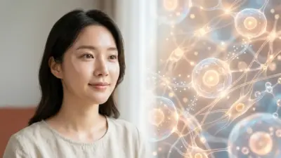 A conceptual visualization of skin regeneration, featuring glowing, healthy skin morphing with cellular repair elements in warm terracotta tones.