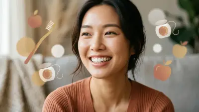 A vibrant illustration of a healthy smile highlighting firm pink gums and clean white teeth, surrounded by oral care icons.
