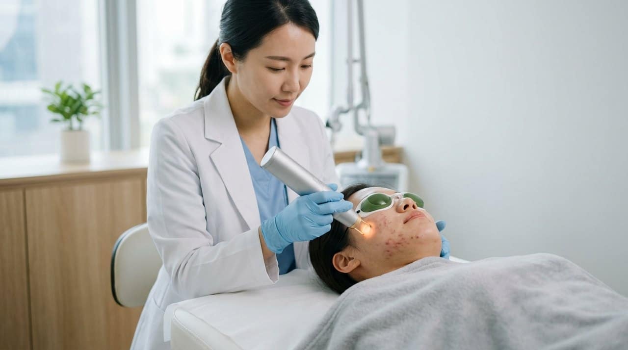 active acne treatment korea clinic consultation with a board-certified Korean dermatologist using skin diagnostic imaging