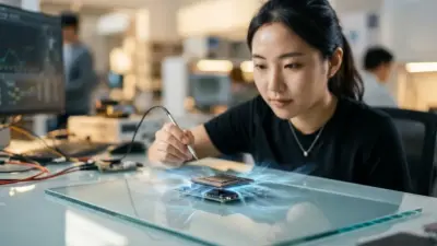 A conceptual image of AirJet solid-state cooling technology replacing mechanical fans in electronics.