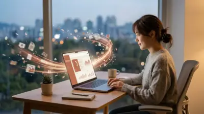 A glowing laptop screen showcasing system optimization and cleaning