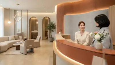 Elegant reception area of a premium skin clinic in Seoul, South Korea