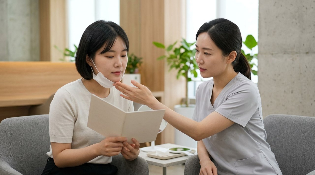 chin augmentation filler recovery timeline consultation with a board-certified Korean dermatologist using skin diagnostic imaging