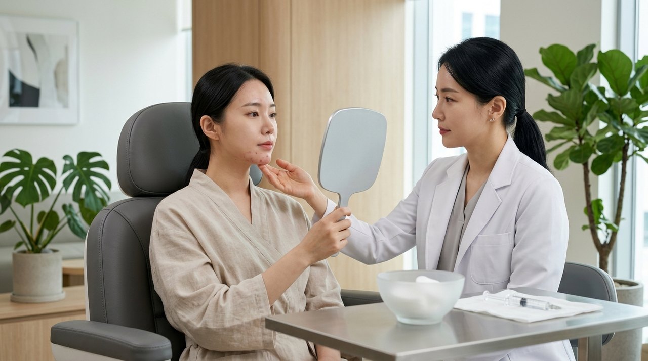 chin augmentation filler side effects and aftercare consultation with a board-certified Korean dermatologist using skin diagnostic imaging