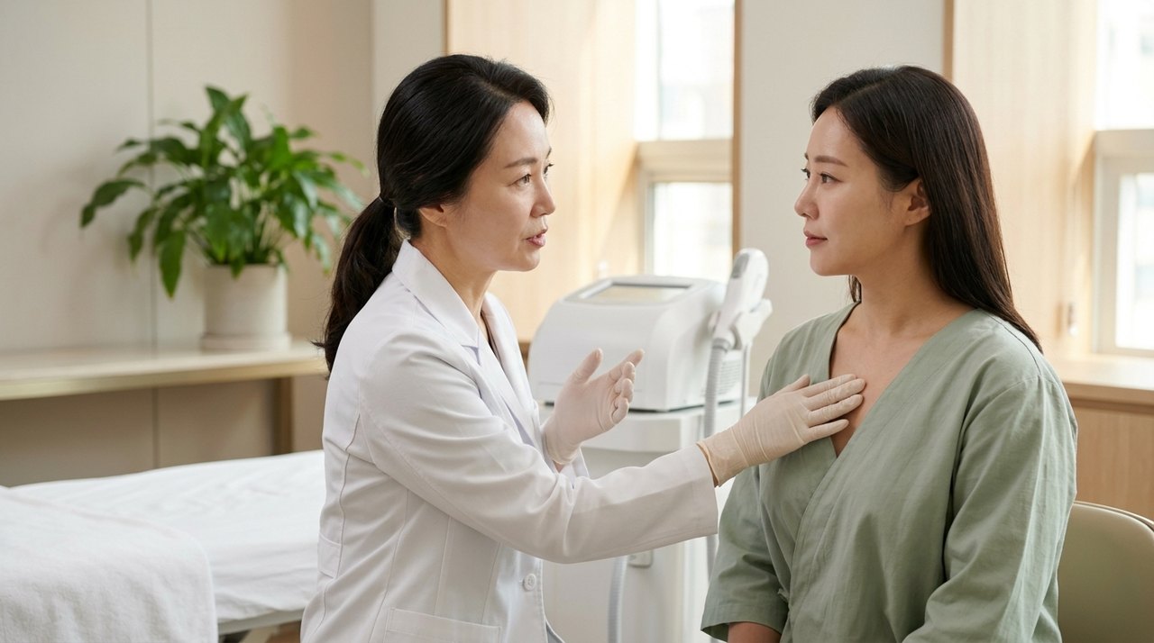 decolletage skin rejuvenation effect duration consultation with a board-certified Korean dermatologist using skin diagnostic imaging
