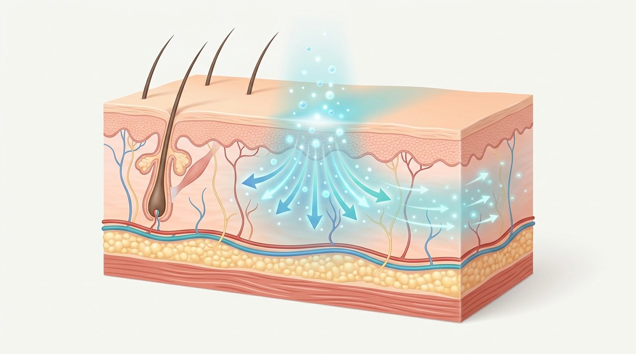 decolletage skin rejuvenation effect duration comparative infographic of penetration depth, clinical efficacy duration and discomfort index
