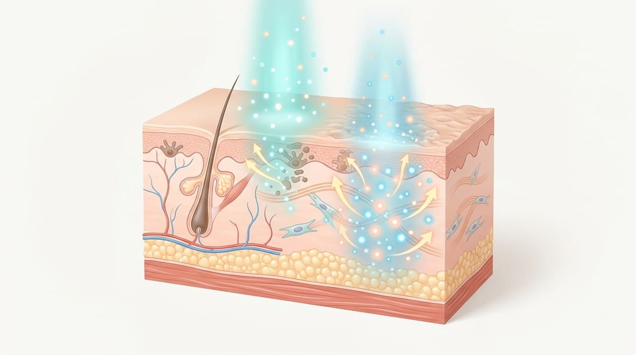 decolletage skin rejuvenation recovery timeline comparative infographic of penetration depth, clinical efficacy duration and discomfort index