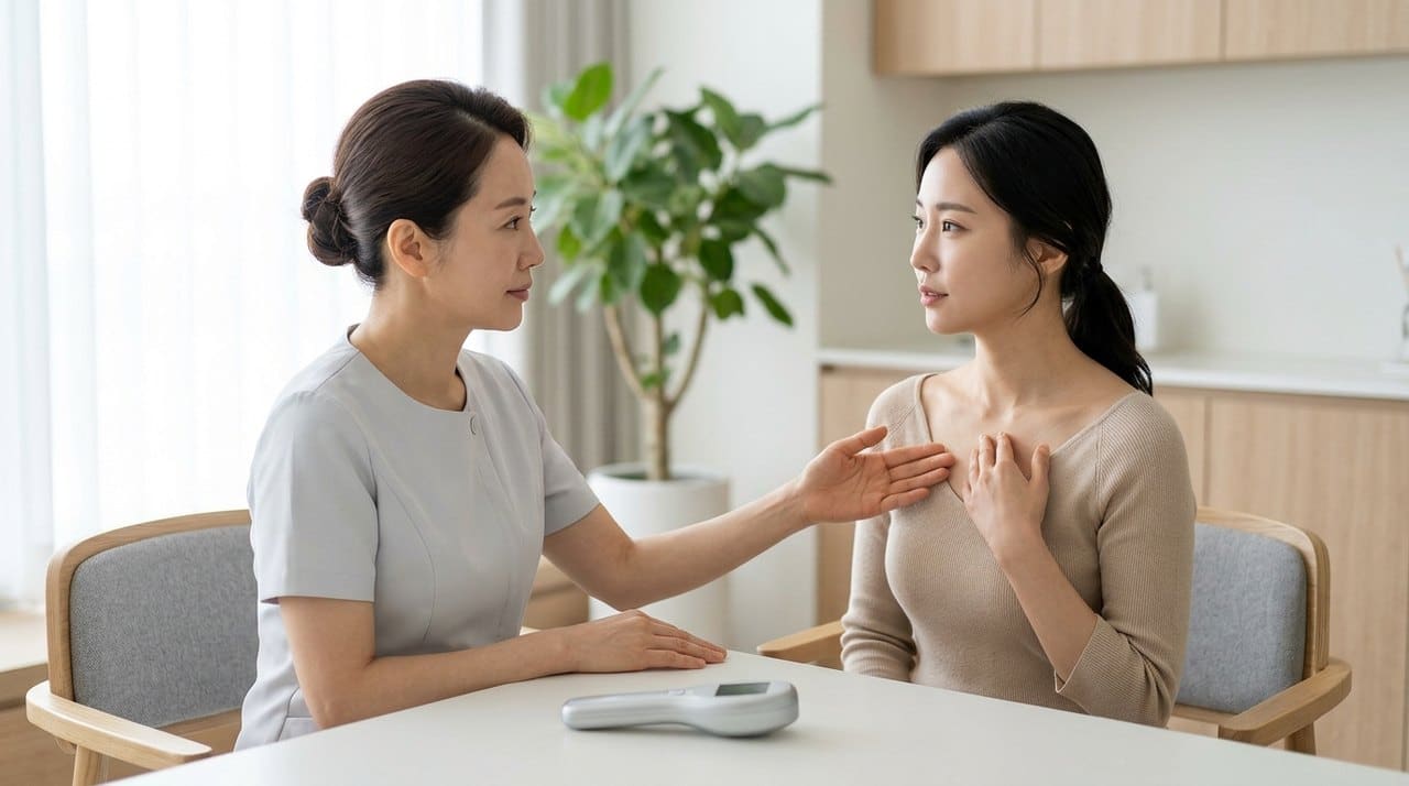 decolletage skin rejuvenation ideal candidates consultation with a board-certified Korean dermatologist using skin diagnostic imaging