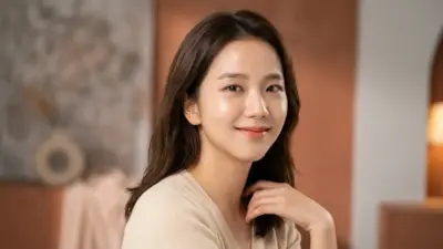 A beautiful woman with flawless, glowing skin smiling softly against a warm terracotta background.