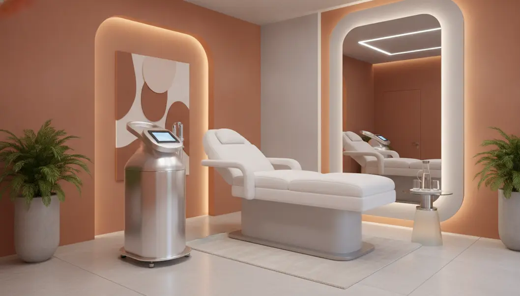 A modern dermatological device combining blue light and RF energy.