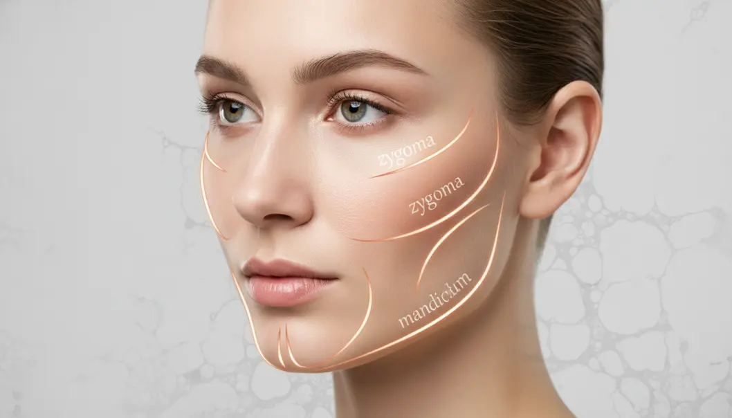 Facial contour surgery targets the underlying bone structure, such as the zygoma and mandible.