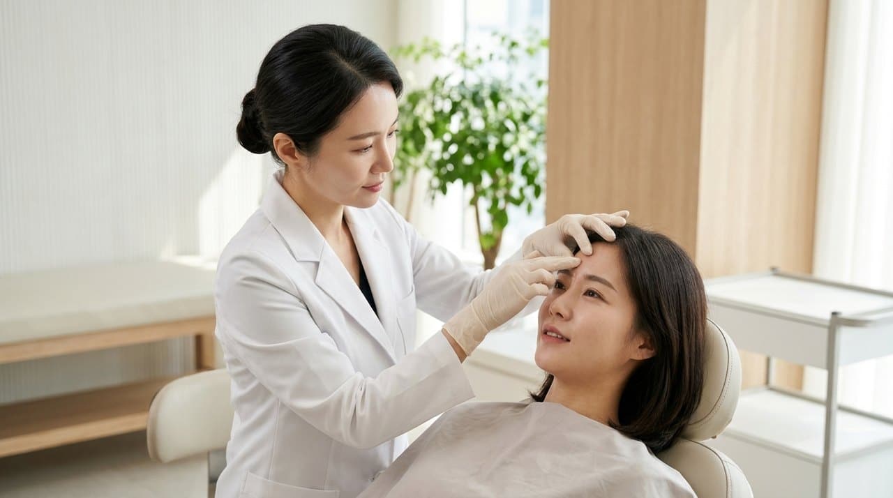 forehead frown line wrinkle relaxer korea consultation with a board-certified Korean dermatologist using skin diagnostic imaging
