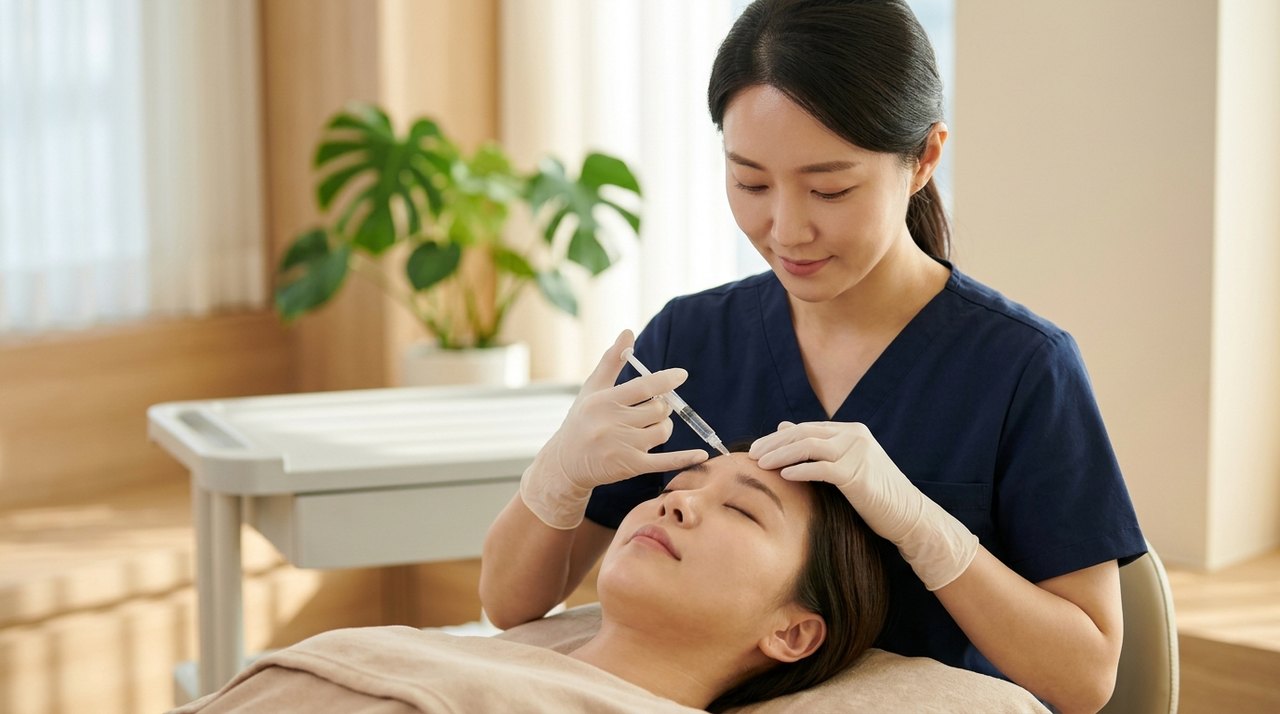 forehead frown line wrinkle relaxer korea consultation with a board-certified Korean dermatologist using skin diagnostic imaging