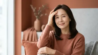 A serene woman lightly touching her beautifully smooth forehead, representing cosmetic rejuvenation.