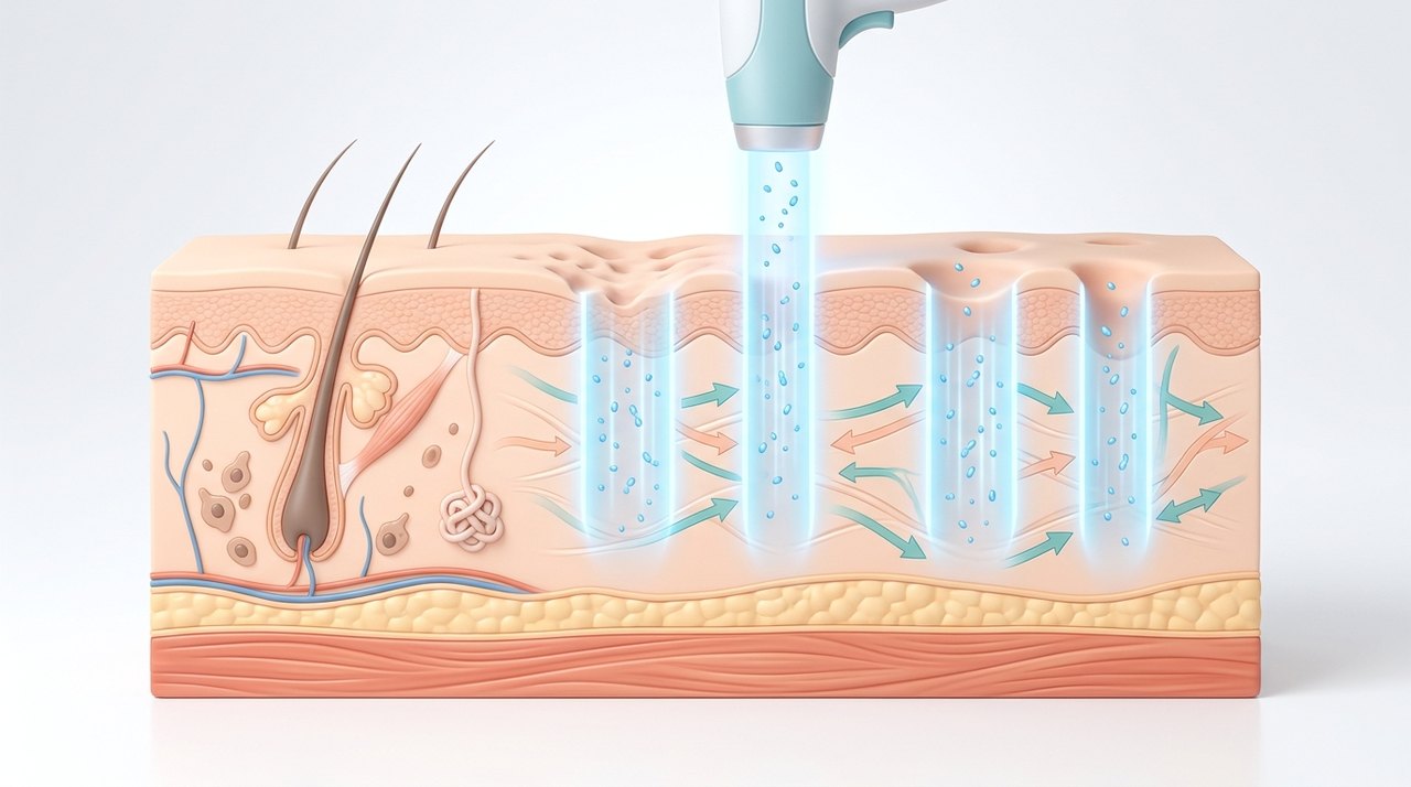 fraxel laser scar resurfacing comparative infographic of penetration depth, clinical efficacy duration and discomfort index