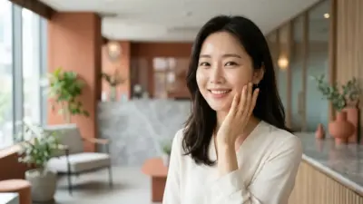 A beautiful woman with glowing, clear skin touching her face gently, representing the results of Genesis laser treatment.