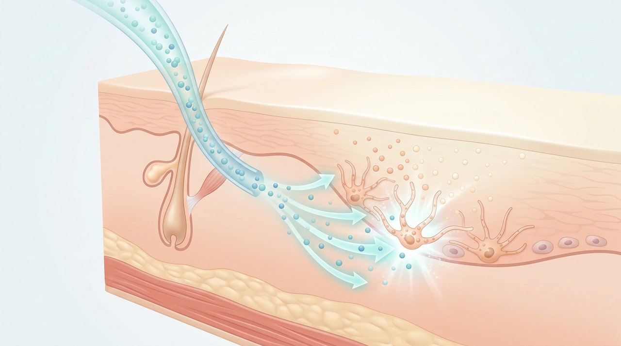 glutathione whitening injection korea comparative infographic of penetration depth, clinical efficacy duration and discomfort index