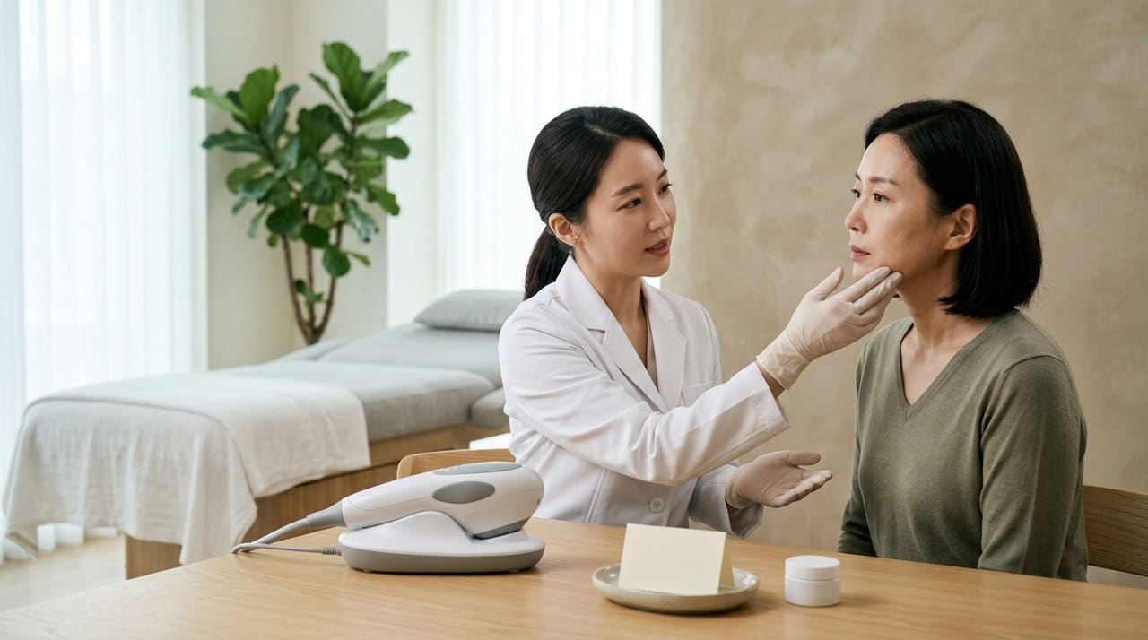 skin lifting treatment consultation with a board-certified Korean dermatologist using skin diagnostic imaging