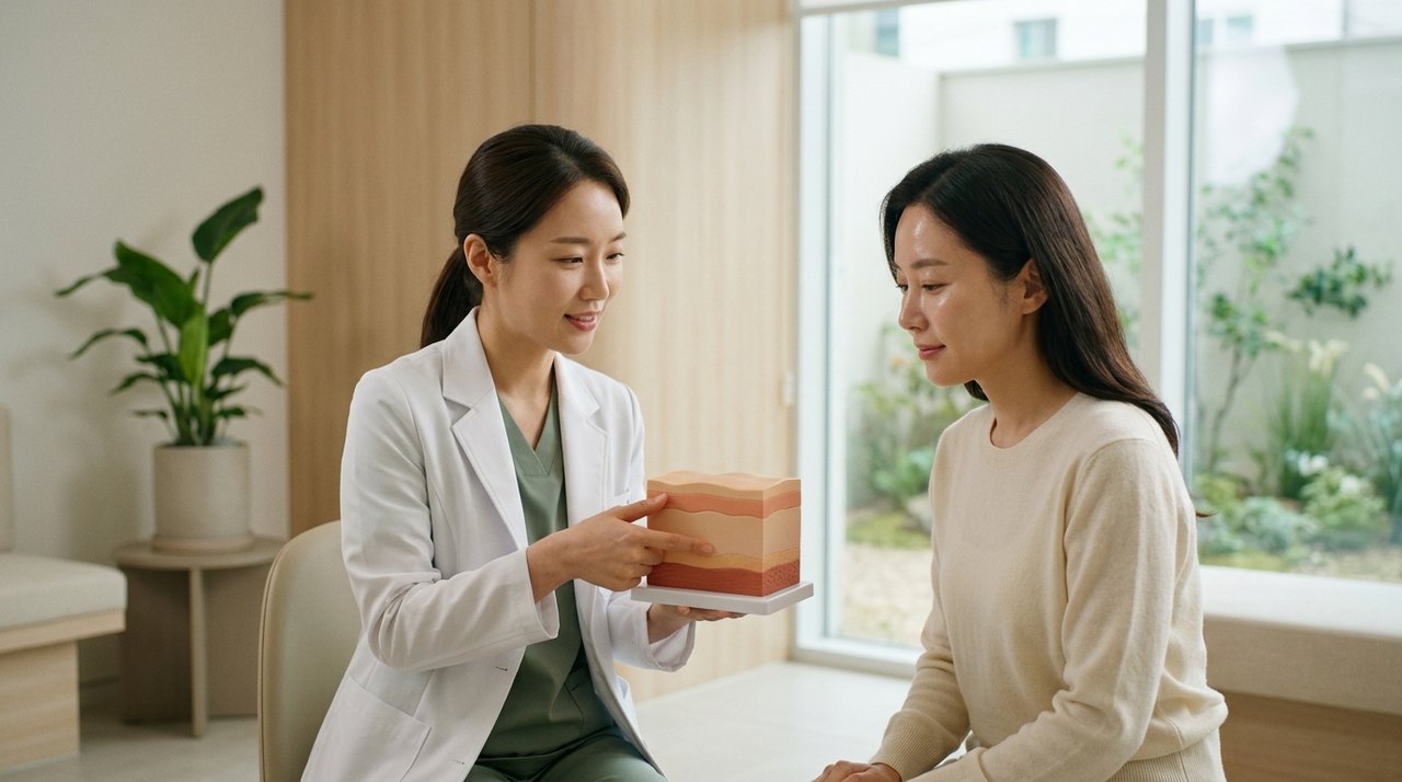 skin lifting treatment consultation with a board-certified Korean dermatologist using skin diagnostic imaging