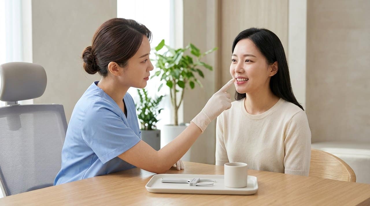 gummy smile botox cost factors consultation with a board-certified Korean dermatologist using skin diagnostic imaging