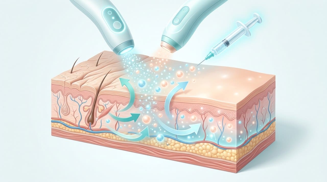 hand rejuvenation skin booster korea comparative infographic of penetration depth, clinical efficacy duration and discomfort index