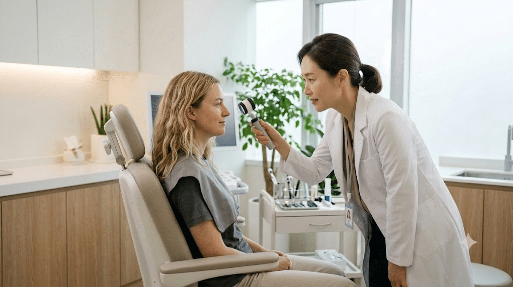 Pore treatment consultation at a Korean skin clinic