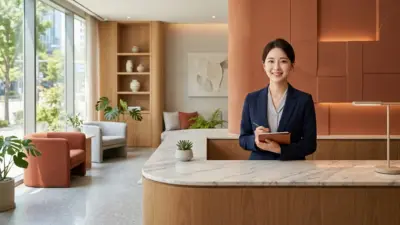 A beautifully designed modern Korean clinic reception area symbolizing safety and professionalism for medical tourists.