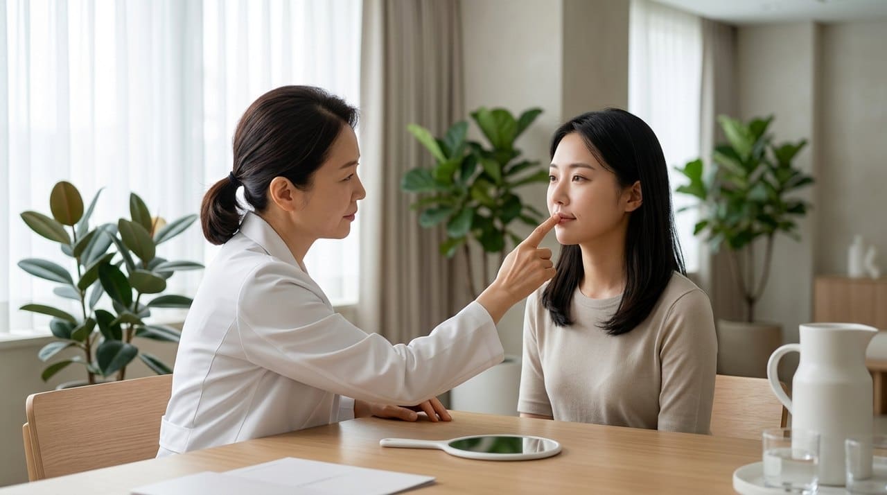 lip flip botox cost factors consultation with a board-certified Korean dermatologist using skin diagnostic imaging