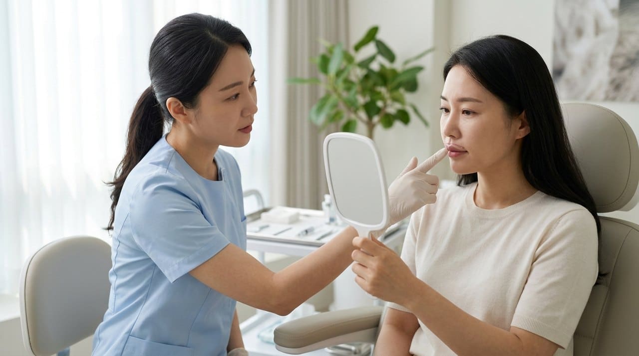 lip flip botox effect duration consultation with a board-certified Korean dermatologist using skin diagnostic imaging