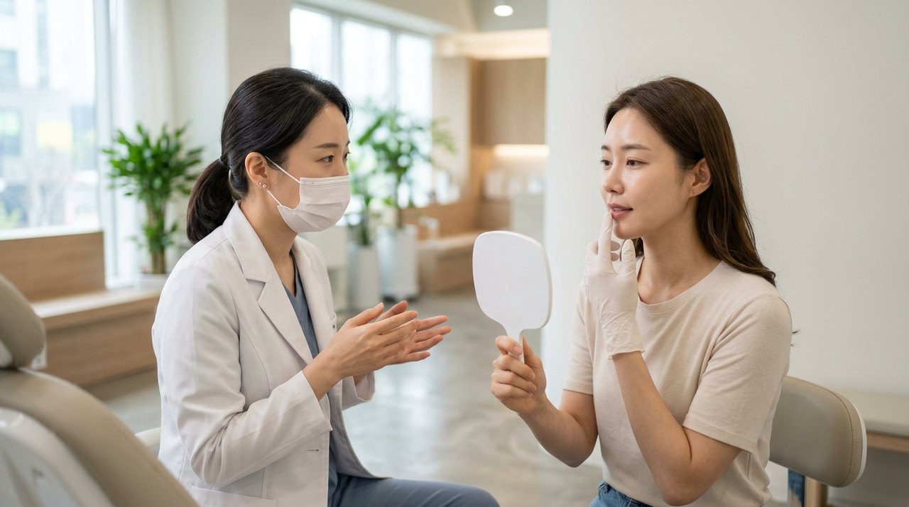 lip flip botox recovery timeline consultation with a board-certified Korean dermatologist using skin diagnostic imaging