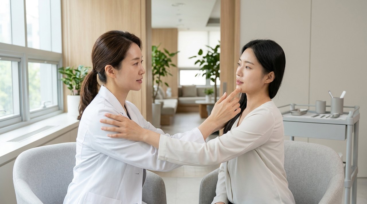 lip flip botox ideal candidates consultation with a board-certified Korean dermatologist using skin diagnostic imaging