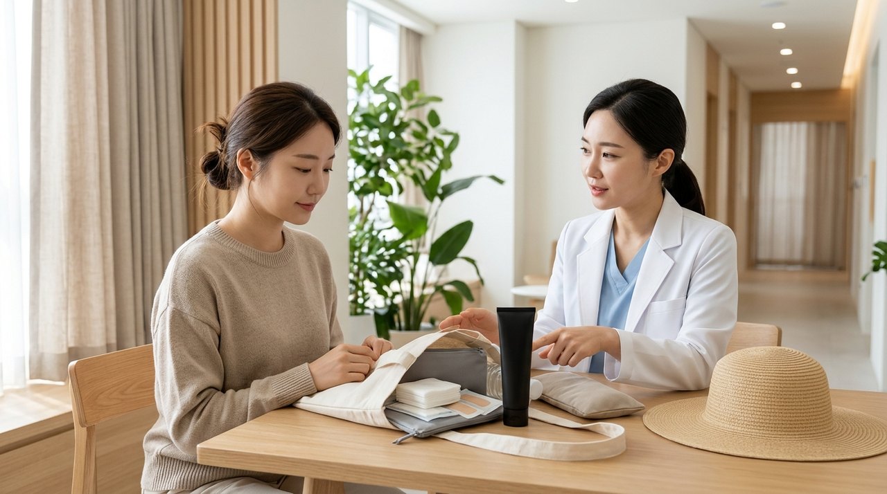 medical trip recovery kit korea packing consultation with a board-certified Korean dermatologist using skin diagnostic imaging