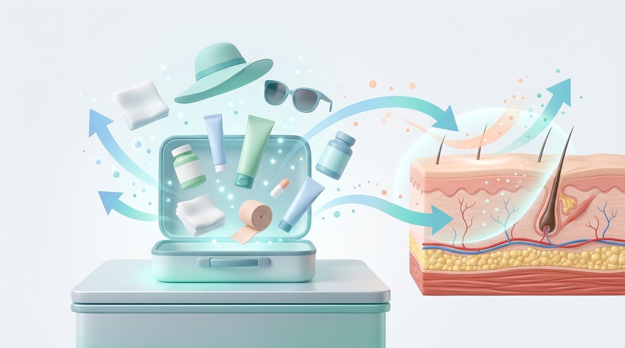 medical trip recovery kit korea packing comparative infographic of penetration depth, clinical efficacy duration and discomfort index