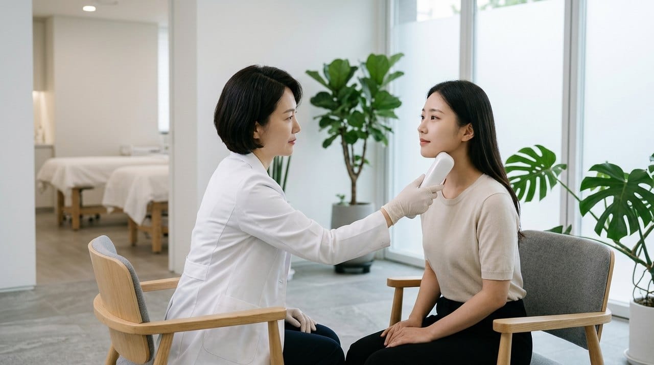 neck rejuvenation treatment cost factors consultation with a board-certified Korean dermatologist using skin diagnostic imaging