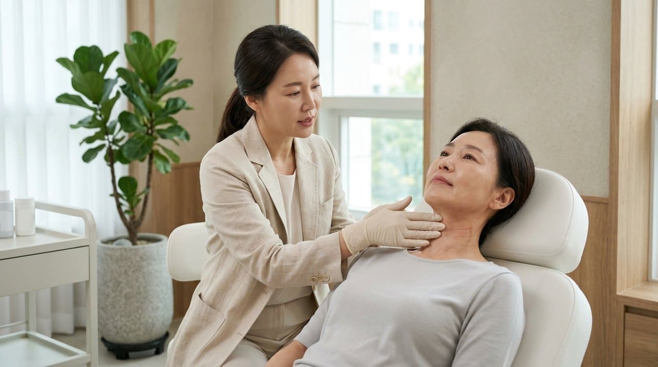 neck rejuvenation treatment side effects and aftercare consultation with a board-certified Korean dermatologist using skin diagnostic imaging