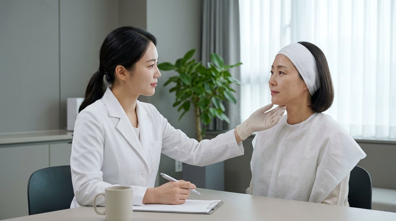 neck rejuvenation treatment ideal candidates consultation with a board-certified Korean dermatologist using skin diagnostic imaging