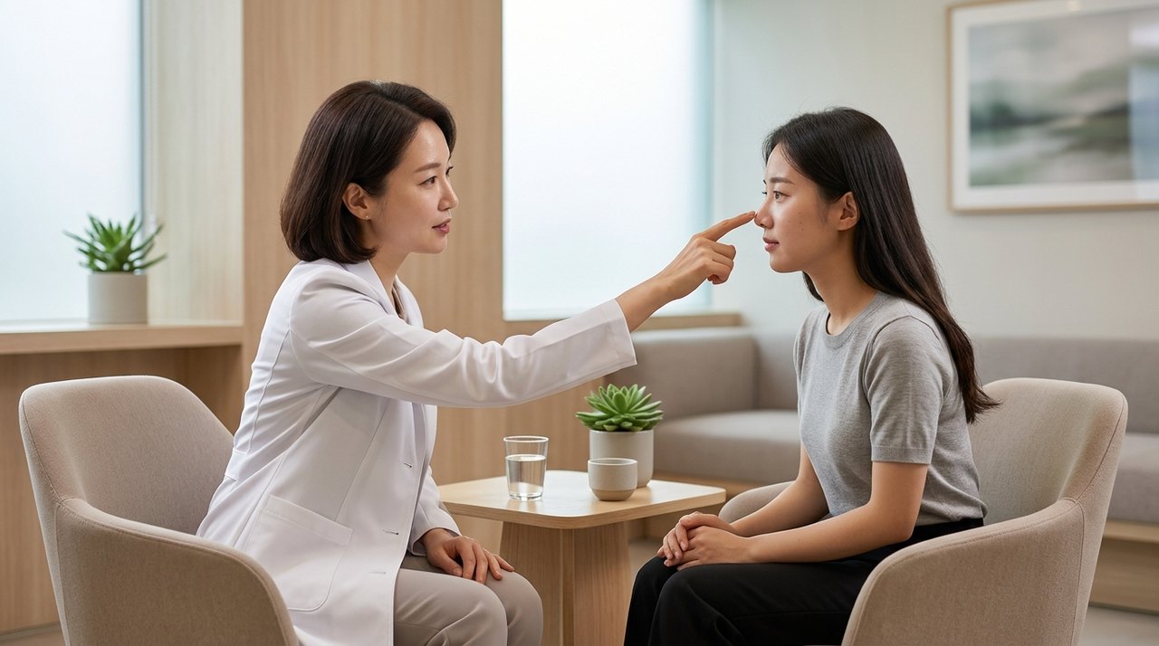 non surgical nose filler consultation with a board-certified Korean dermatologist using skin diagnostic imaging