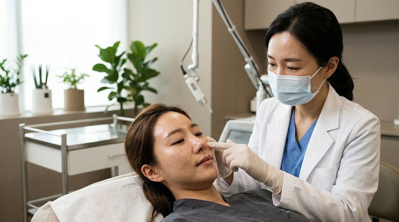 oily skin large pores treatment korea consultation with a board-certified Korean dermatologist using skin diagnostic imaging