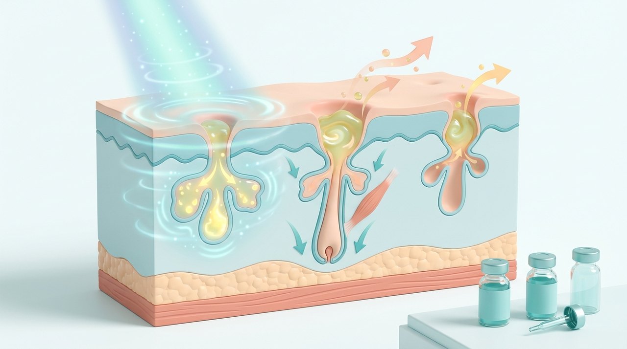 oily skin large pores treatment korea comparative infographic of penetration depth, clinical efficacy duration and discomfort index