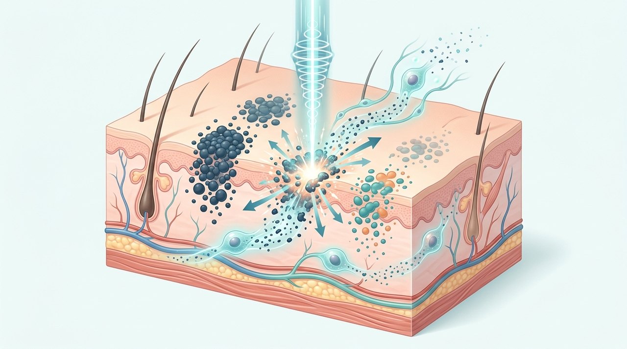 picosecond laser tattoo removal korea comparative infographic of penetration depth, clinical efficacy duration and discomfort index