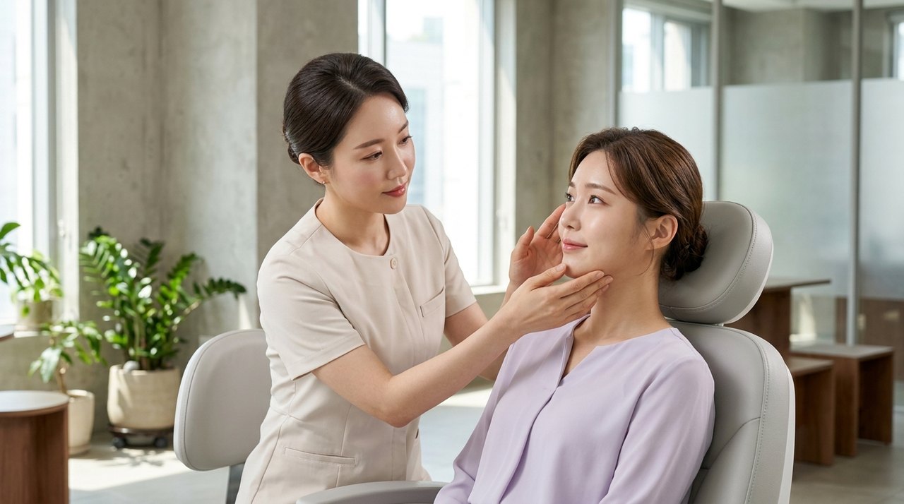 radiesse cheek filler volume consultation with a board-certified Korean dermatologist using skin diagnostic imaging
