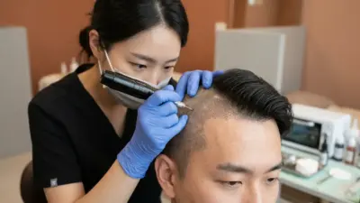 A close-up view of a highly realistic scalp micropigmentation procedure.