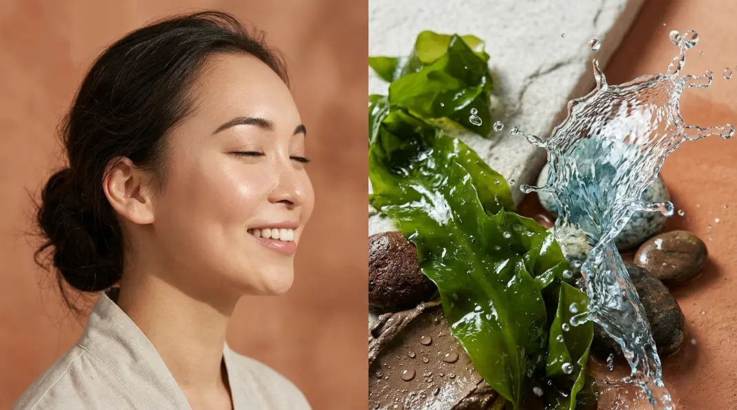 A beautiful composition of natural seaweed extracts, spa elements, and a radiant complexion.