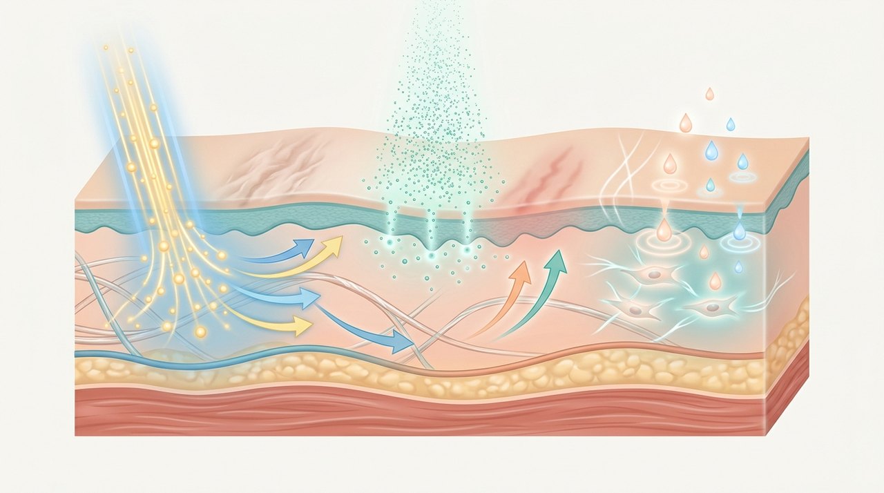 stretch mark treatment korea comparative infographic of penetration depth, clinical efficacy duration and discomfort index