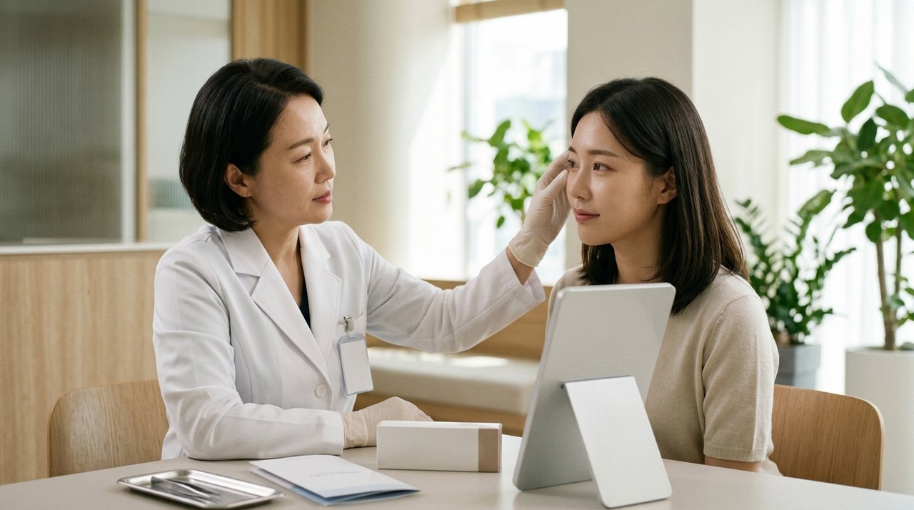 temple filler hollow korea consultation with a board-certified Korean dermatologist using skin diagnostic imaging