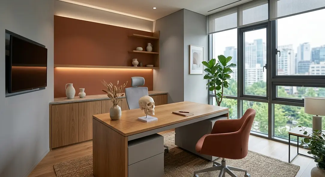 A luxurious, modern medical consultation room in South Korea