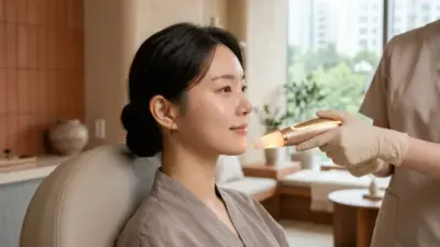 A healthy face profile next to a glowing aesthetic laser device tip