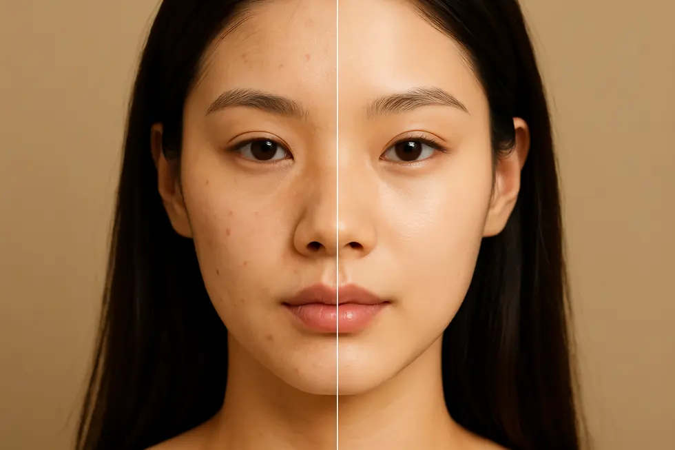 Potential before-and-after comparison showing improved skin texture and tone after treatment.